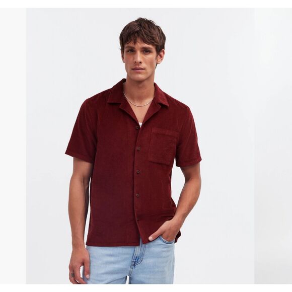 Madewell Men's Easy Short-Sleeve Shirt in Corduroy Cabernet Size Medium - Picture 1 of 7